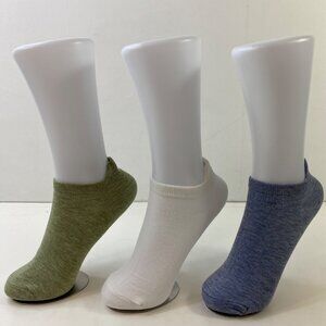 Womens Ankle Socks Set 3 Embroidered Daisy Green White Blue Yellow